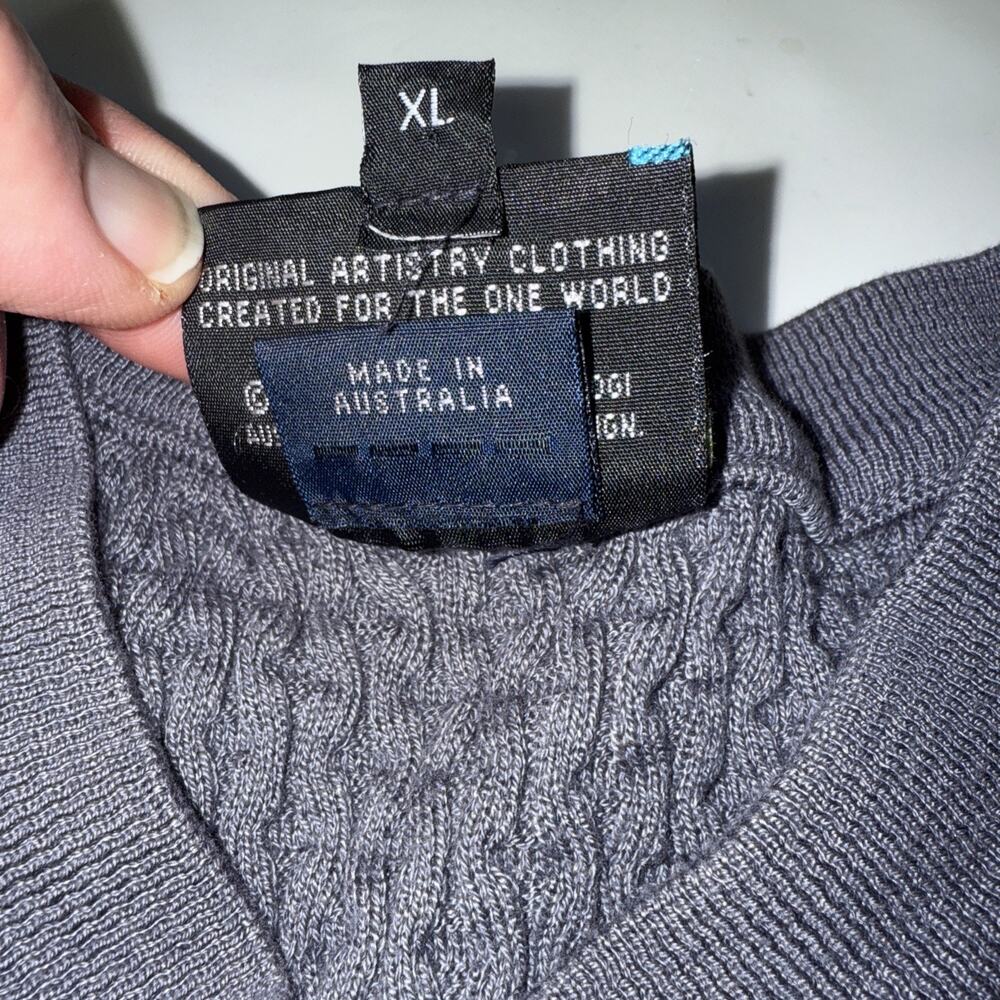 Coogi Gray Ribbed V Neck Sweater Men Sz XL Australia 100% mercerised Cotton - Picture 3 of 12